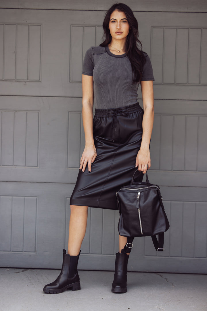 Steve Madden Carla Faux Leather Midi Skirt - Black