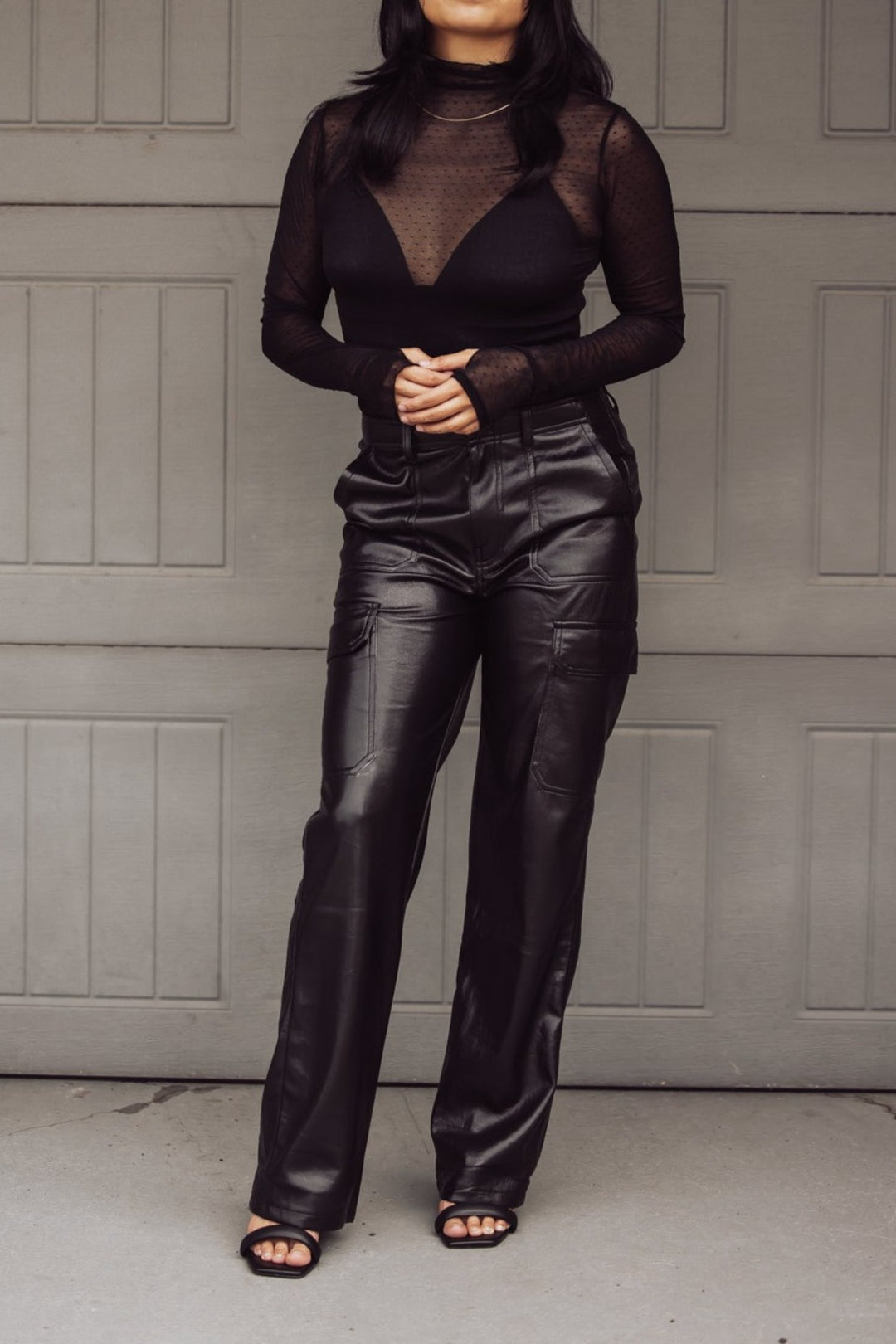 Jessie Faux Leather Cargo Pant - Black