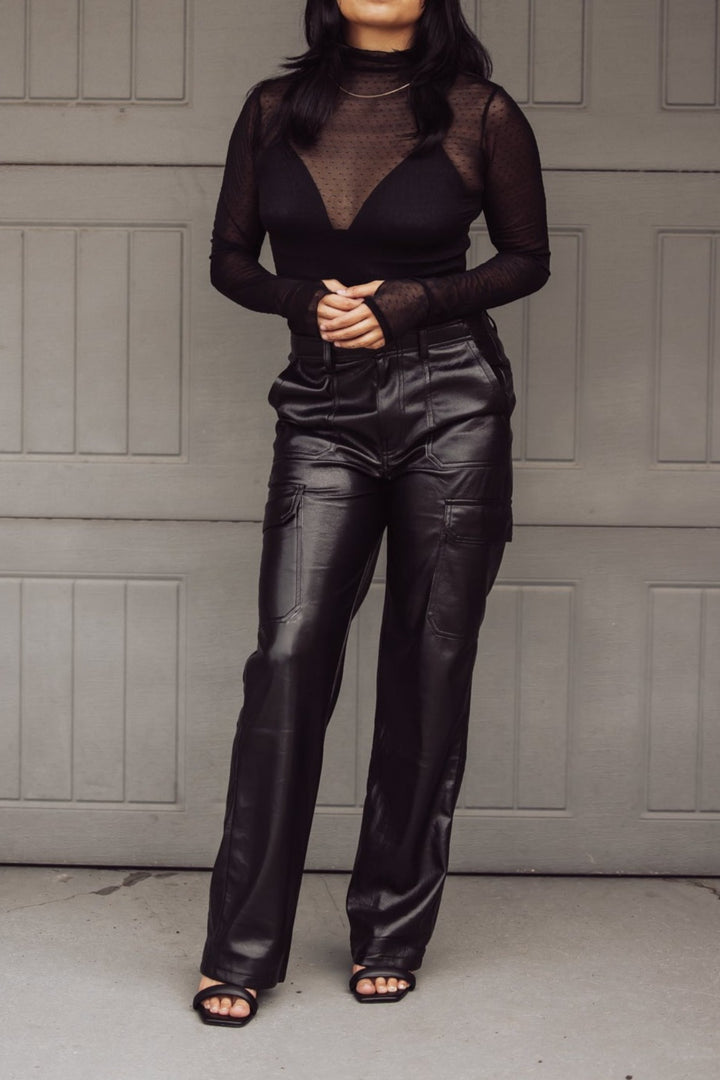 Jessie Faux Leather Cargo Pant - Black