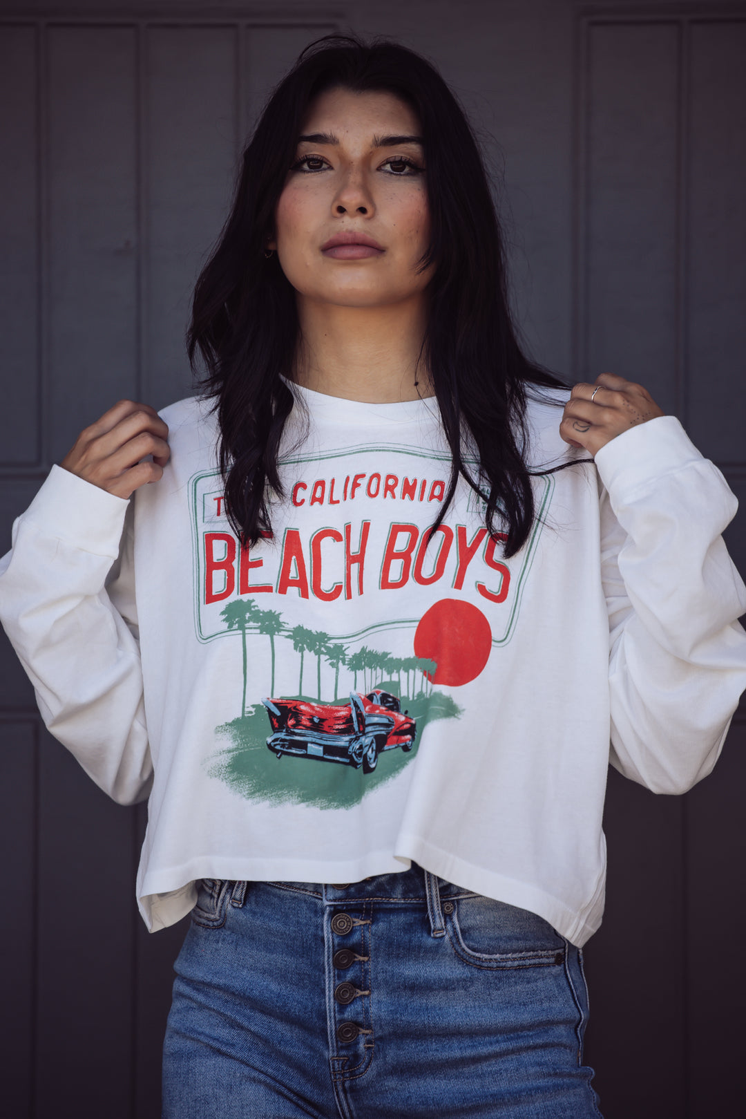 Daydreamer The Beach Boys Crop Long Sleeve - White