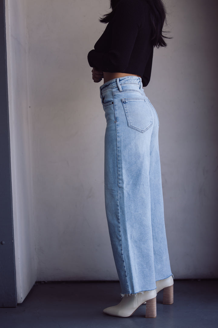 Hidden Jeans Nori High Waist Cropped Wide Pants - Light Blue
