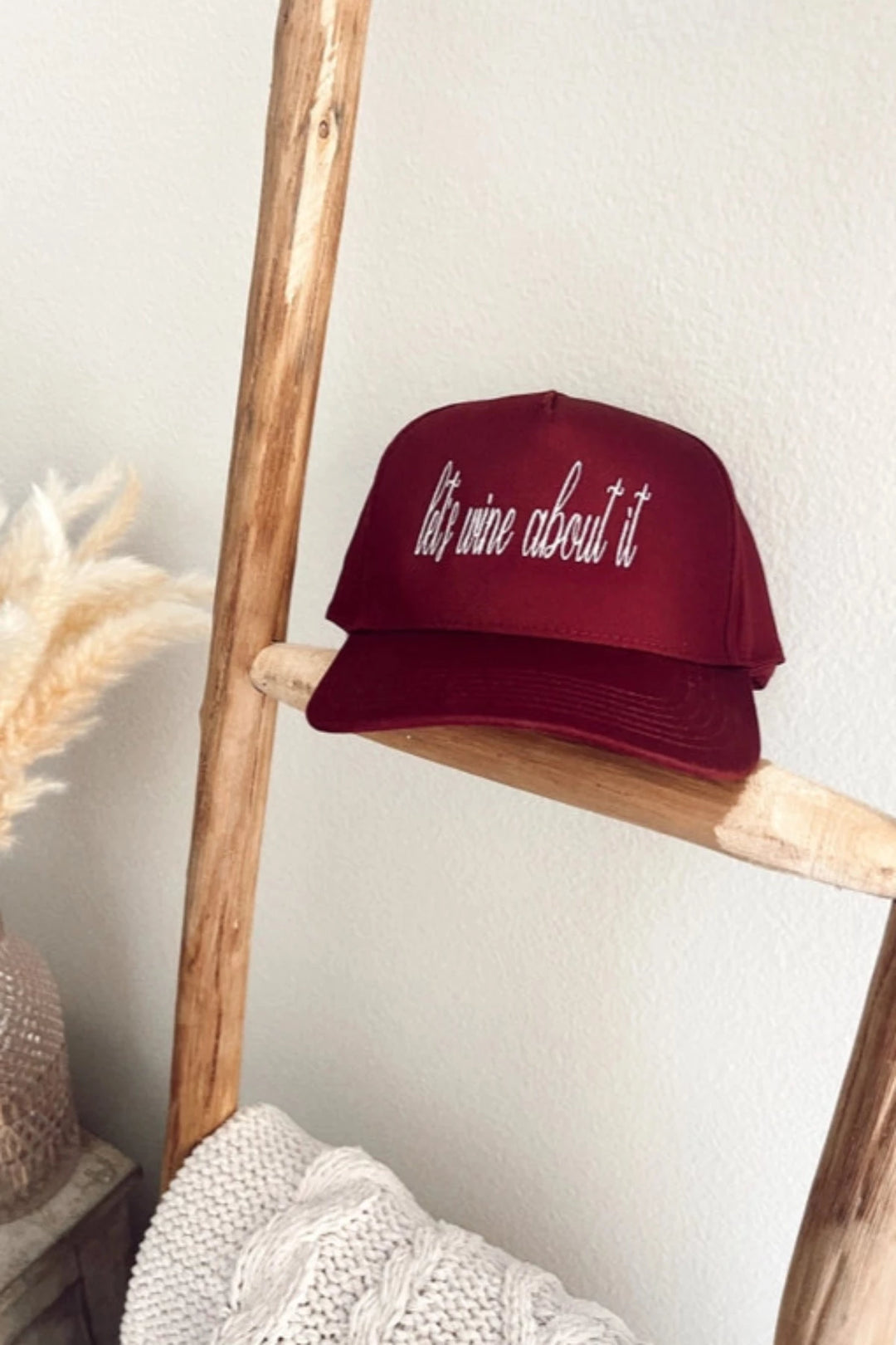 LETS WINE ABOUT IT TRUCKER HAT - DARK RED