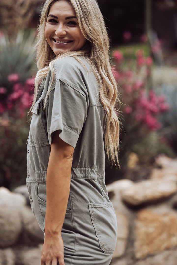 Free People Marci Denim Jumpsuit - Washed Army