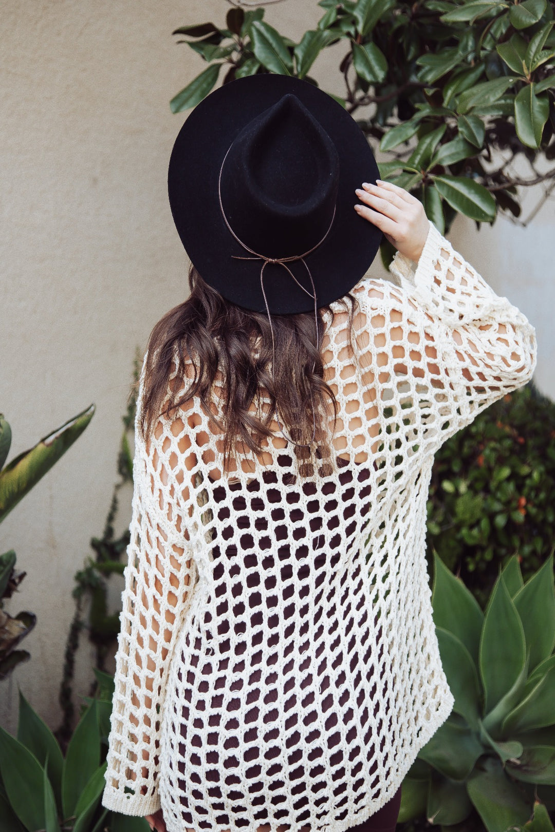 LACY CROCHET KNITTED LONG SLEEVE TOP