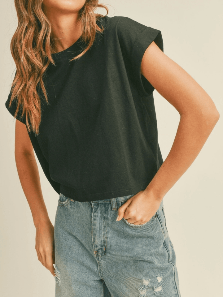 Everyday Ease Cuffed Sleeve Cotton Tee - Jayden P Boutique