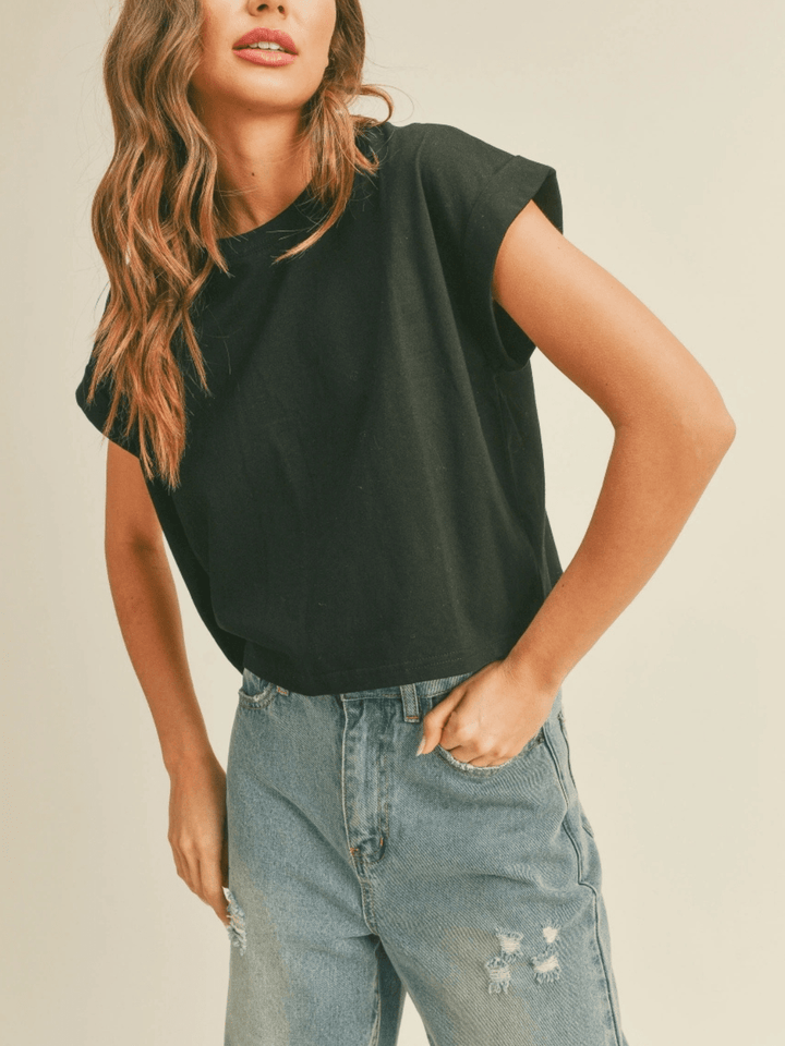 Everyday Ease Cuffed Sleeve Cotton Tee - Jayden P Boutique