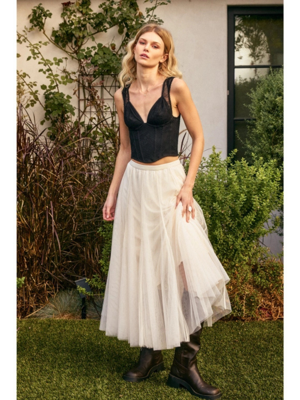 Be Free Mesh Paneled Midi Skirt