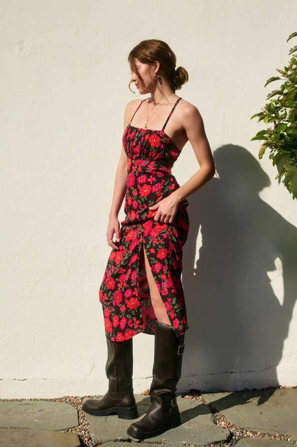 Soraya Printed Floral Maxi Dress showcases a striking red floral design, perfect for making a bold fashion statement.