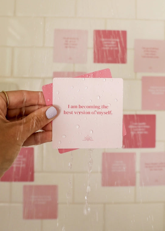 Our best-selling product with an updated look. Includes unique quotes that inspire positivity in the everyday. waterproof and reusable cards that grip easily on a wet surface, with no adhesives and no bleeding colors. These cards, once wet, will temporarily self-grip to the shower wall, mirror, window, or any smooth flat surface. move the card on your own or once the water evaporates the card will release.