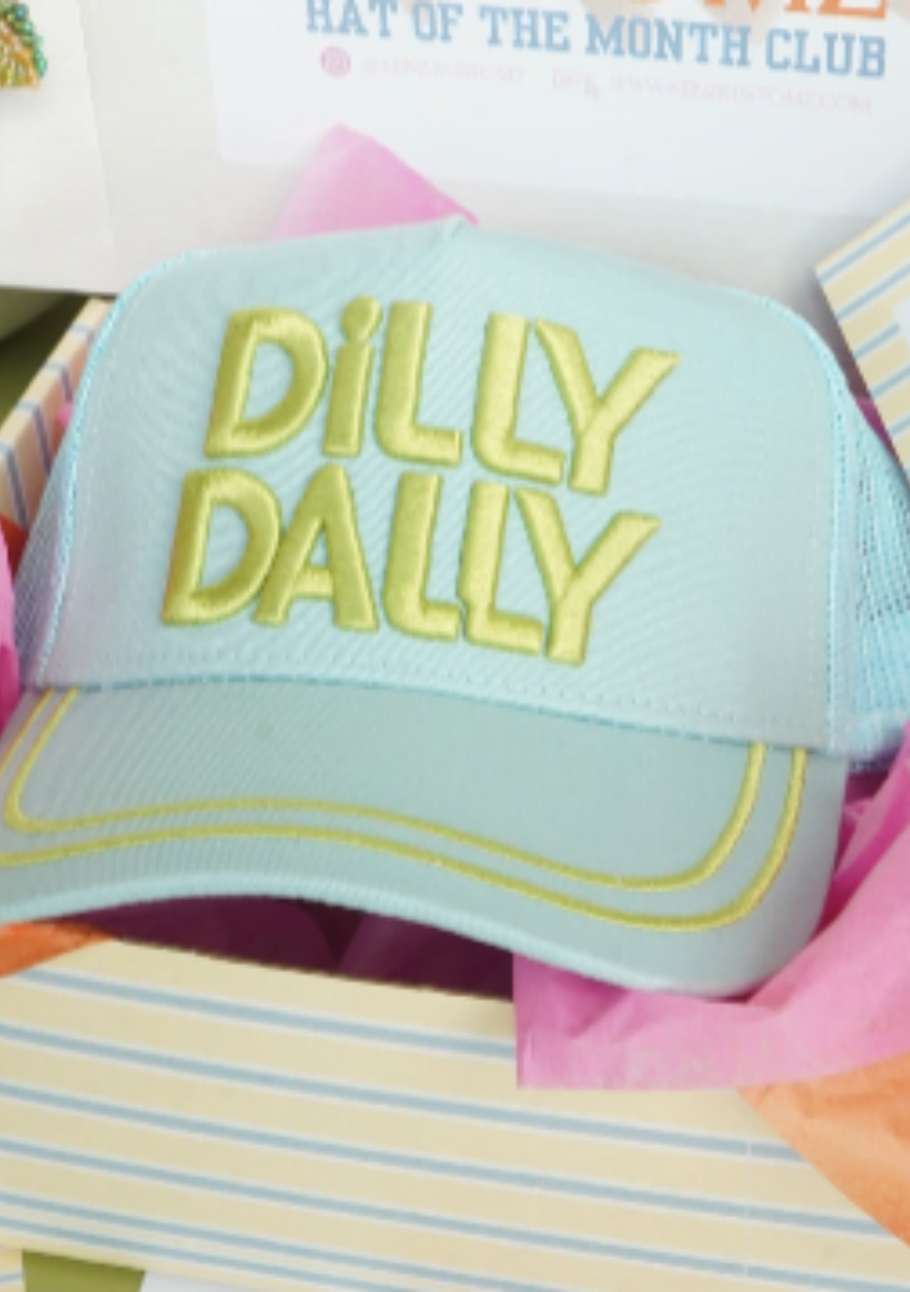 KENZKUSTOMZ Dilly Dally Vintage Trucker Hat in Blue/Green — Retro Distressed Snapback | Jayden P Boutique