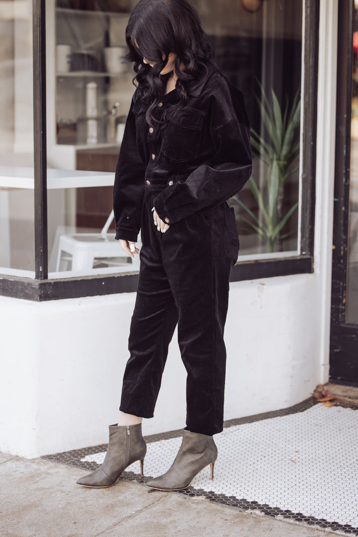 Chelsea Cinched Waist Corduroy Jumpsuit - Black
