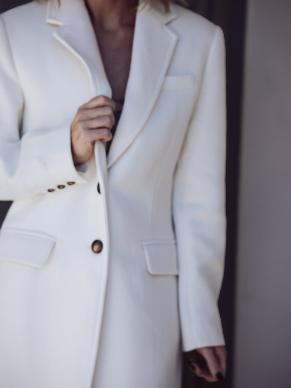 Jayden P Boutique - Sonia Pocketed Trench Wool Coat - Small / Cream