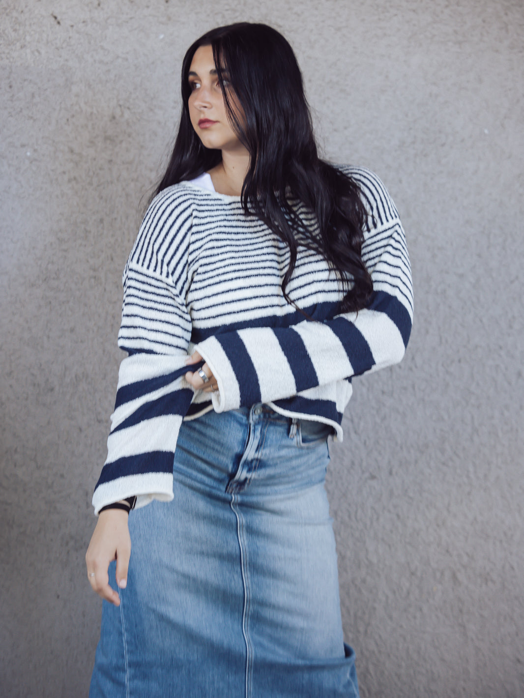 Jayden P Boutique - Elias Striped Knit Sweater Top - Small