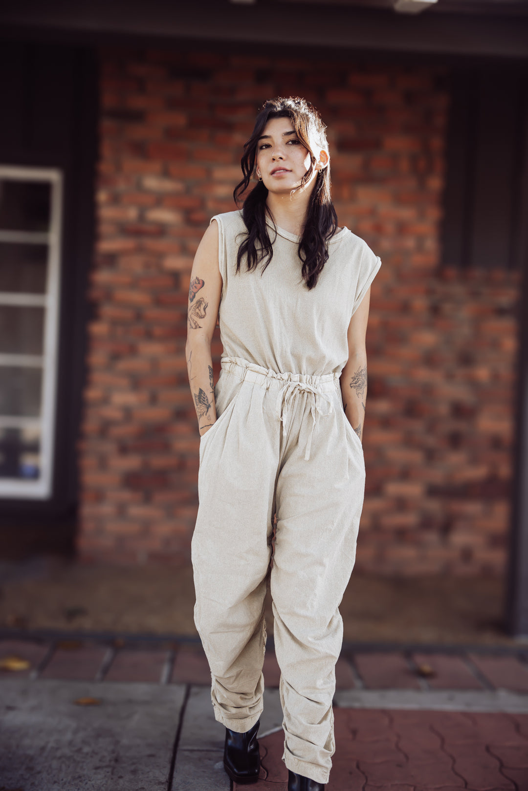 Free People Mixed Media One Piece Jumpsuit - Sand Jam