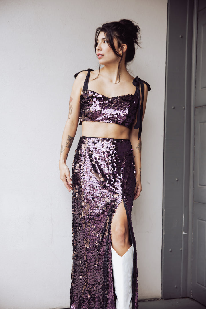 Free People Star Bright Sequin Maxi Skirt - Purple