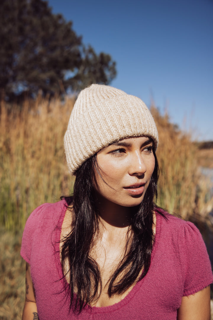 Free People Harbor Marble Ribbed Beanie - Camel