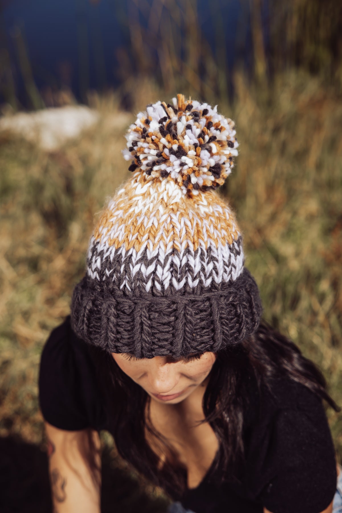 Free People Tide Stripe Knit Pom Beanie- Navy – The Good Wolf Lifestyle Co