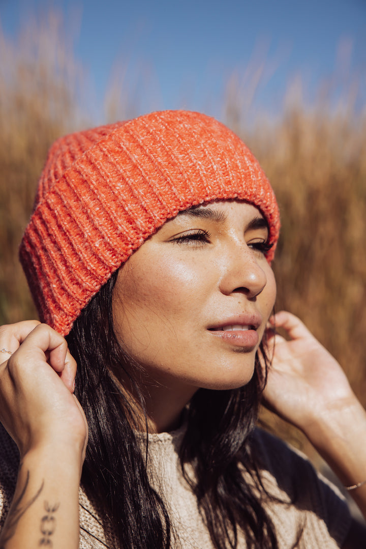 Free People Harbor Marble Ribbed Beanie - Cherry Tomato