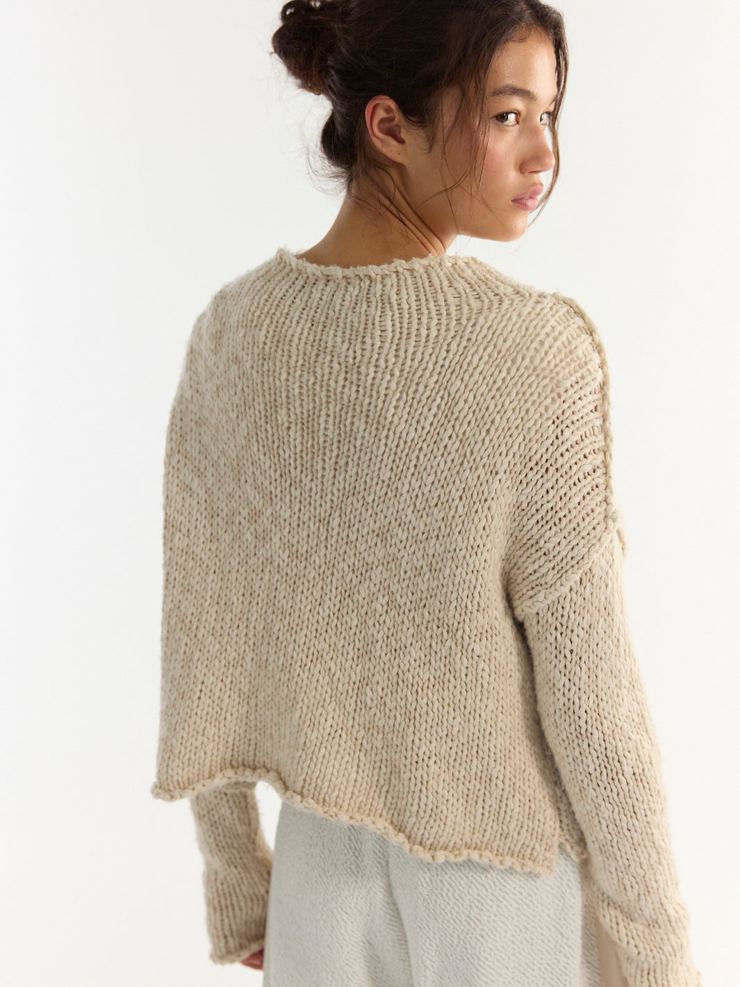 Free People Opal Rollneck Knit Sweater in Tea — back view of oversized lightweight knit | Jayden P Boutique