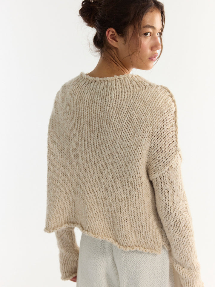 Free People Opal Rollneck Knit Sweater in Tea — back view of oversized lightweight knit | Jayden P Boutique