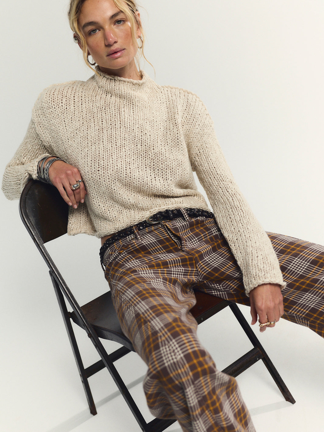 Free People Opal Rollneck Knit Sweater in Tea — styled with plaid trousers for fall | Jayden P Boutique