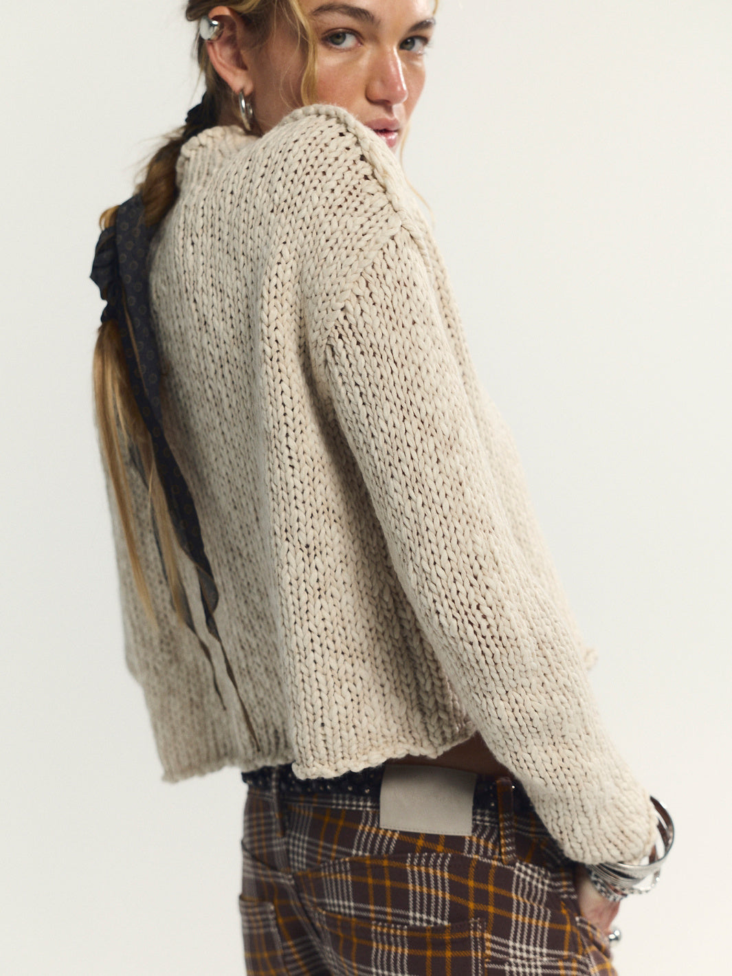 Free People Opal Rollneck Knit Sweater in Tea — back view of cozy cotton-blend pullover sweater | Jayden P Boutique