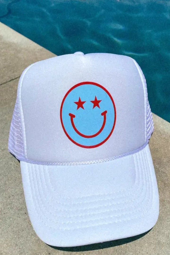 USA Smiley Trucker Hat - White