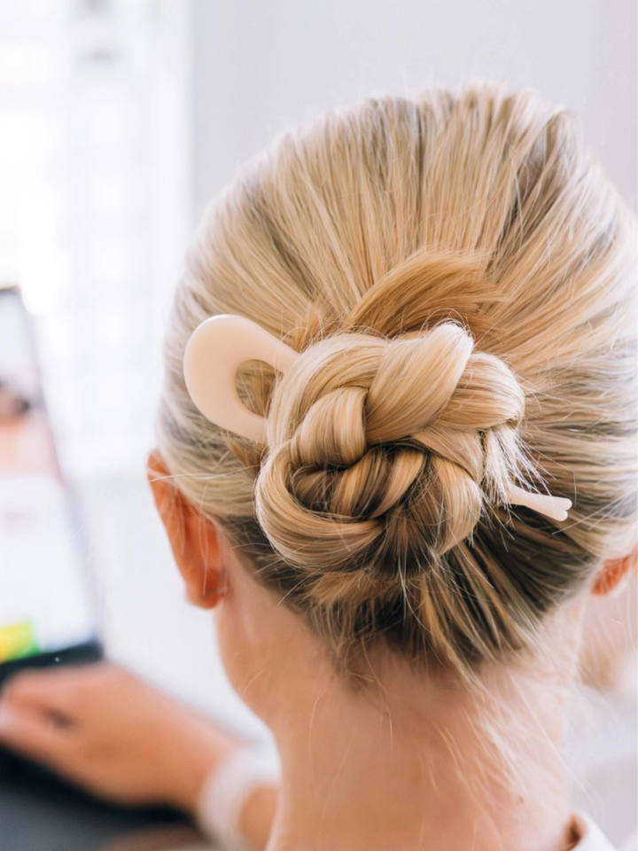 TELETIES French Hair Pin secures a chic bun with a strong, gentle hold.