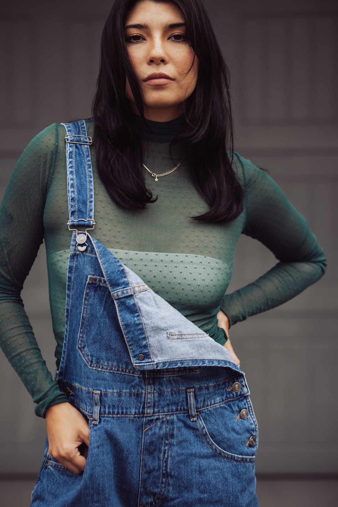 FREE PEOPLE ON THE DOT LAYERING LONG SLEEVE TOP - EVERGREEN