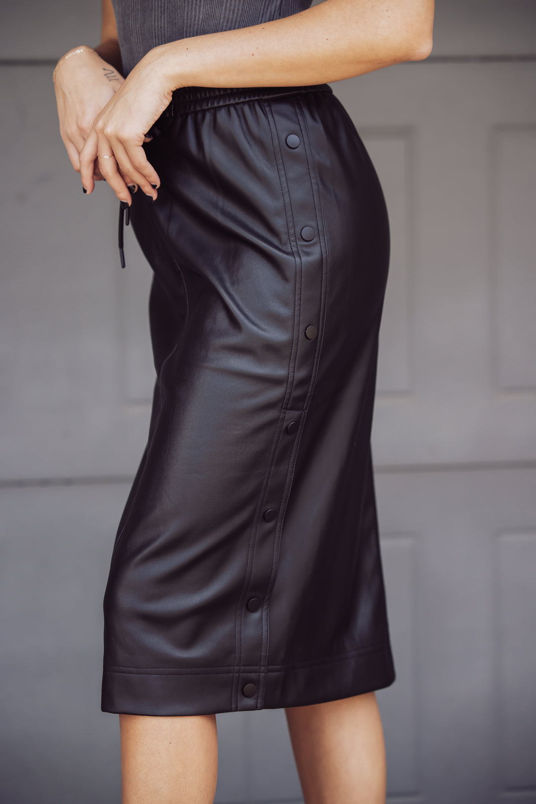 Steve Madden Carla Faux Leather Midi Skirt - Black