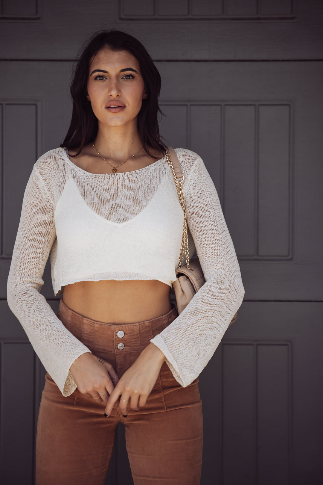 CITY SIDE CROCHET CROPPED COVER UP SWEATER - CREAM