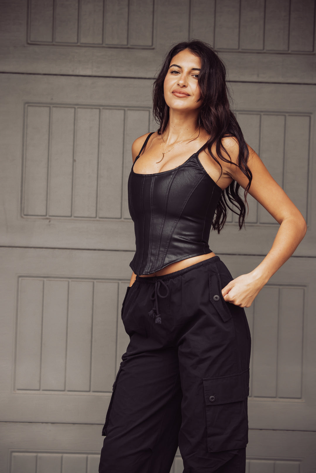 Nina Faux Leather Corset Top - Black