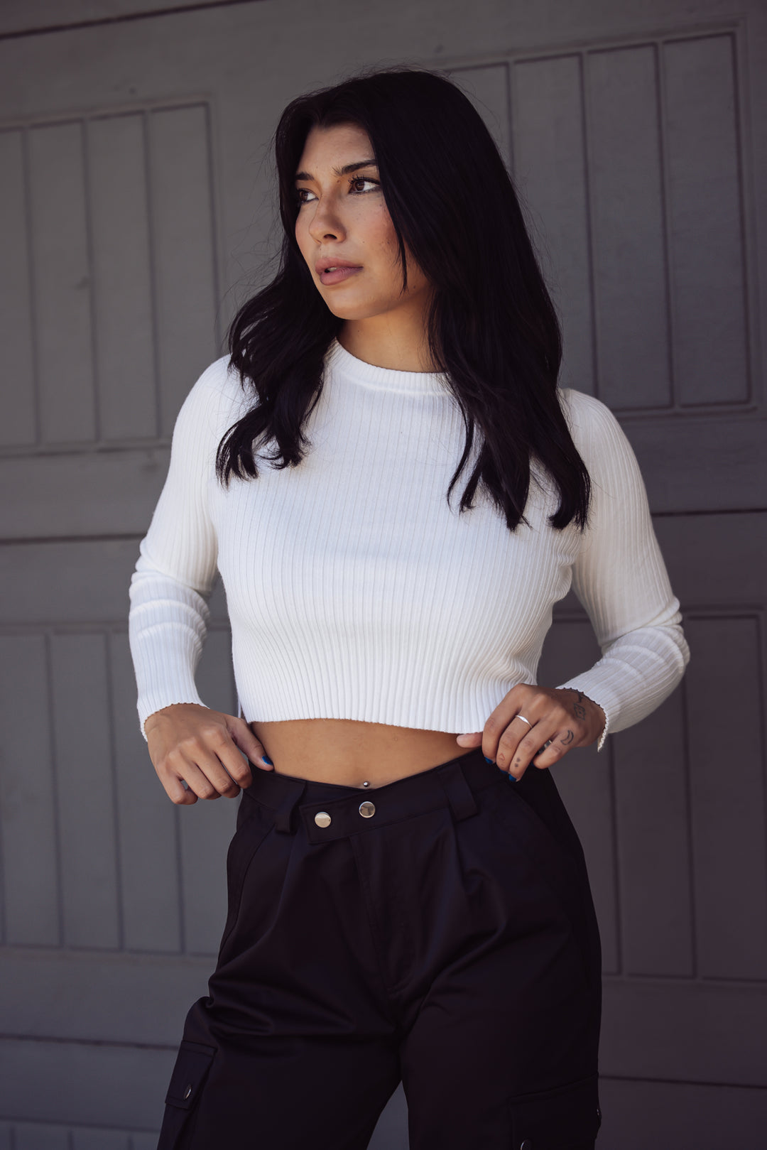 CATHERINE CROPPED RIBBED SWEATER - WHITE