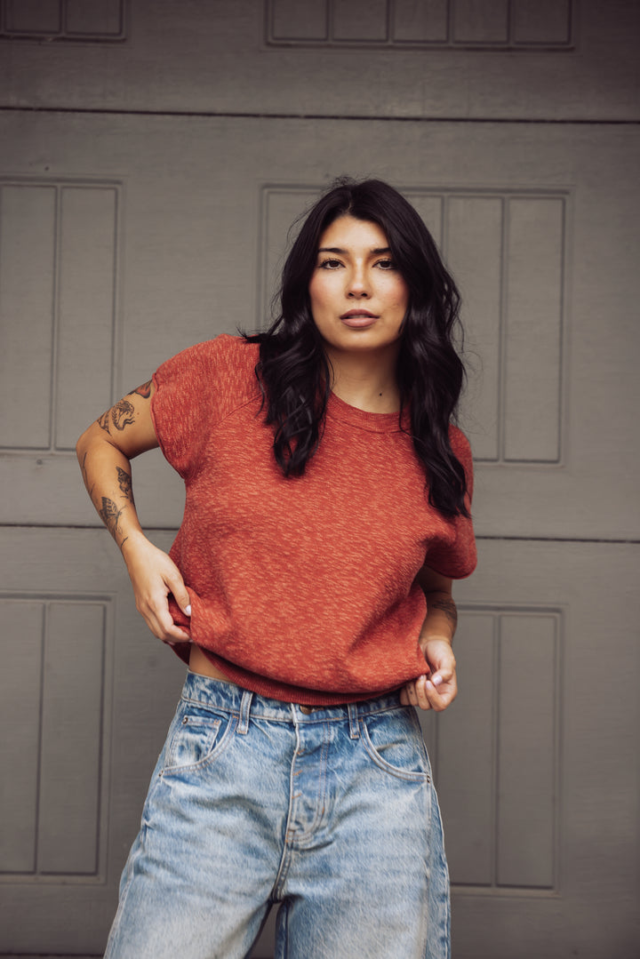 Over And Out Knit Crew Neck Top - Rust