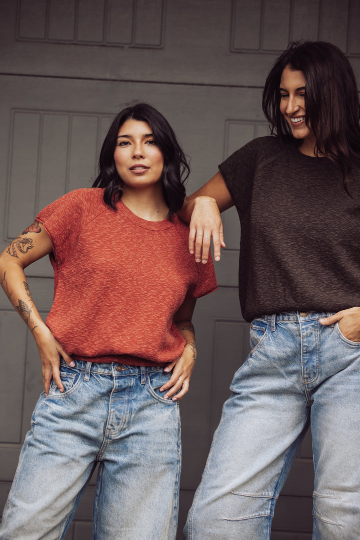 Over And Out Knit Crew Neck Top - Rust