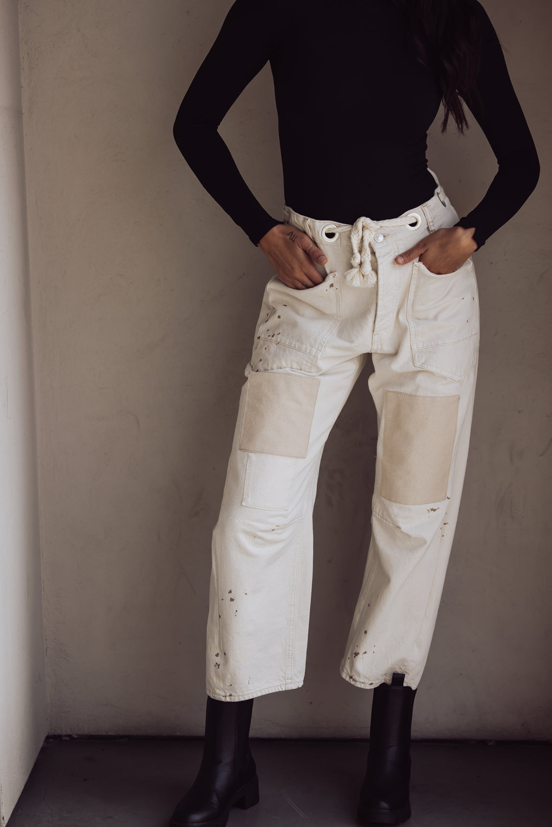 Free People Moxie Pull-On Barrel Denim Jeans - White