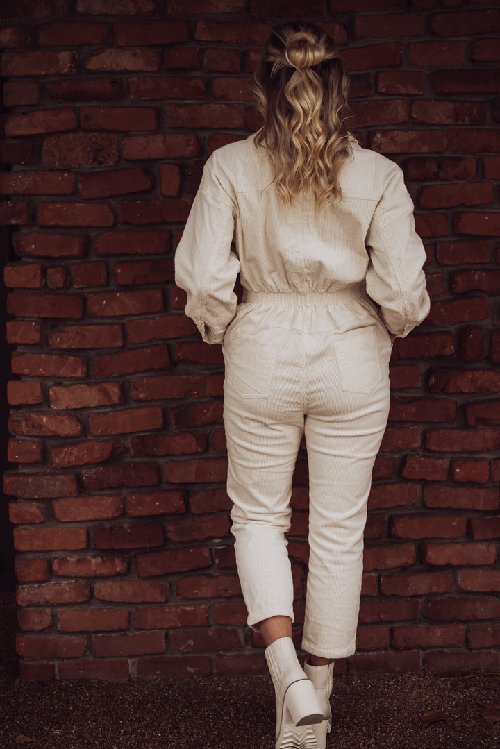 Chelsea Cinched Waist Corduroy Jumpsuit - Cream