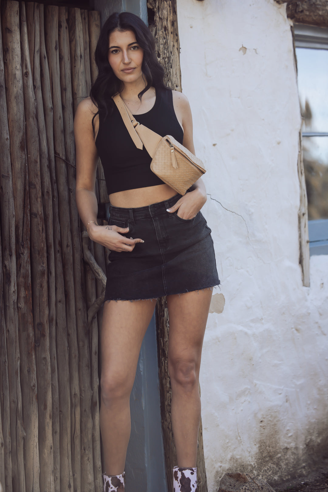 California Retro Denim Mini Skirt - Washed Black