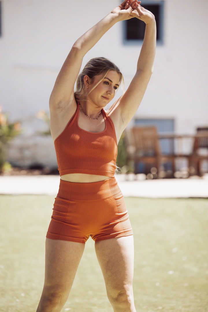 Kate Ribbed Seamless Active Shorts - Orange