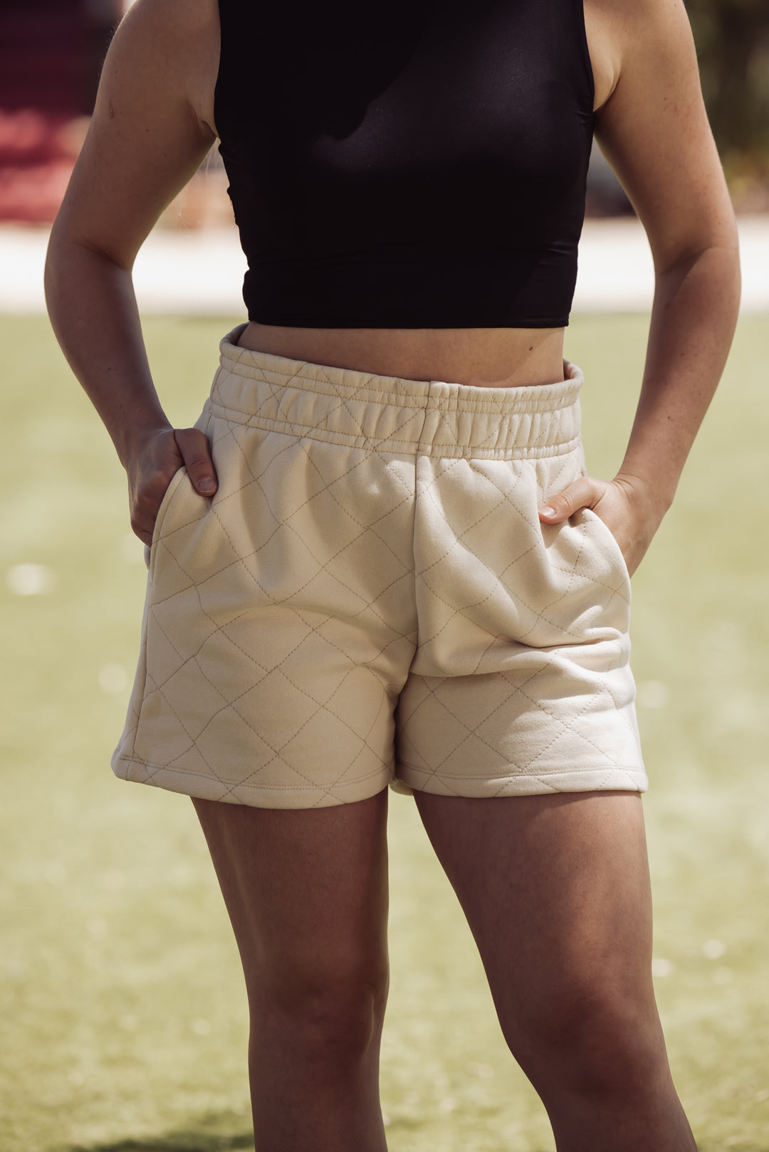 PAYTEN QUILTED HIGH WAISTED MINI LOUNGE SHORTS - CREAM
