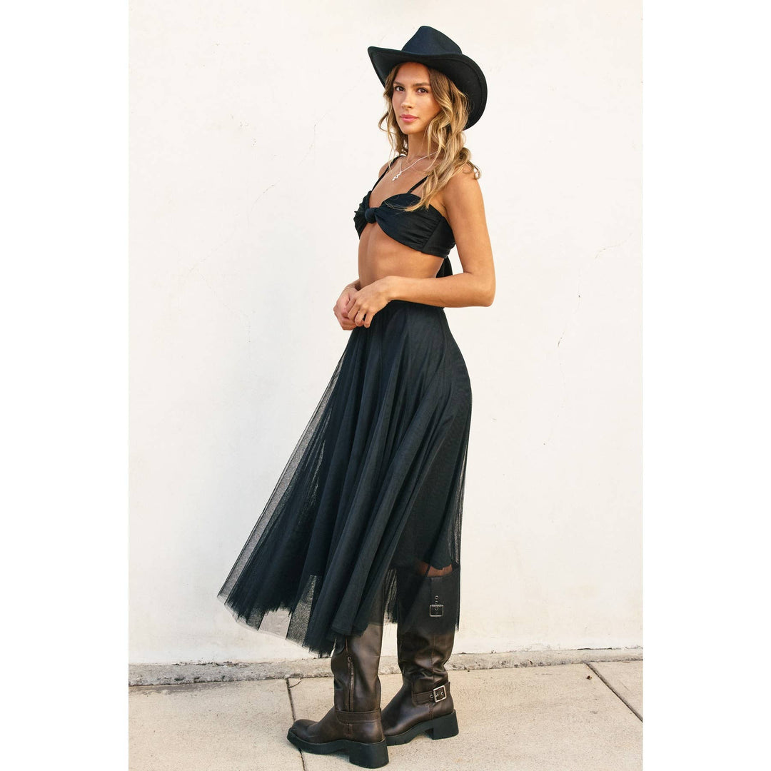 Be Free Mesh Paneled Midi Skirt