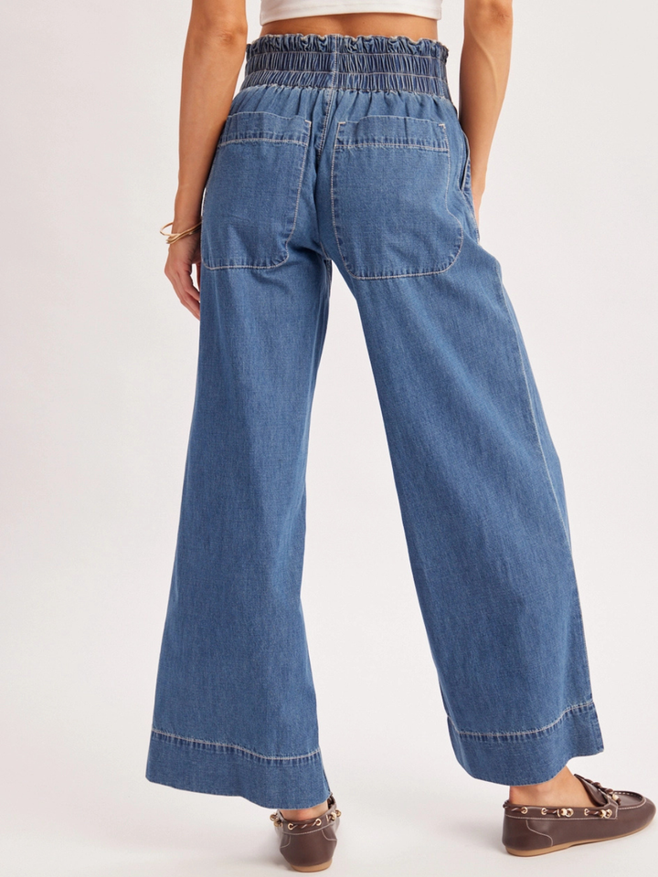 The Sailor Wide-Leg Denim Trouser: relaxed, wide-leg denim with elastic waistband and back pockets.