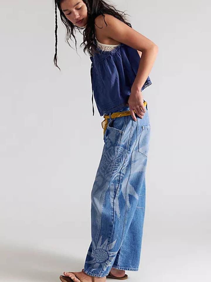 Free People - We The Free Good Luck Printed Barrel Jeans