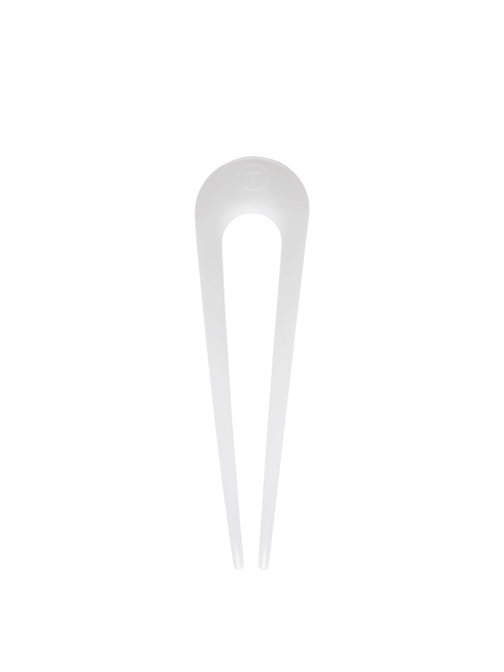 TELETIES French Hair Pin in white with a two-prong curved top for chic updos.