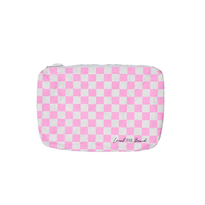 Local Beach Pink Checker Water Resistant Pouch