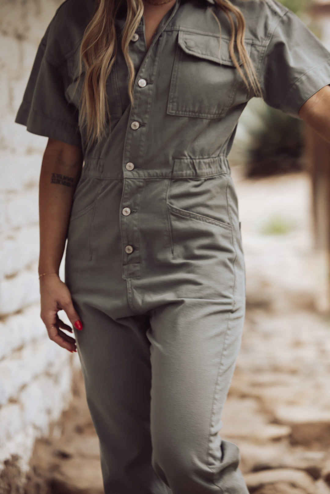 FREE PEOPLE - MARCI DENIM JUMPSUIT - WASHED ARMY