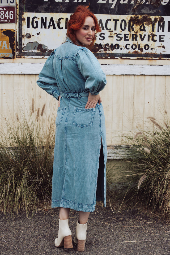 Free People Mad Love Denim Midi Dress