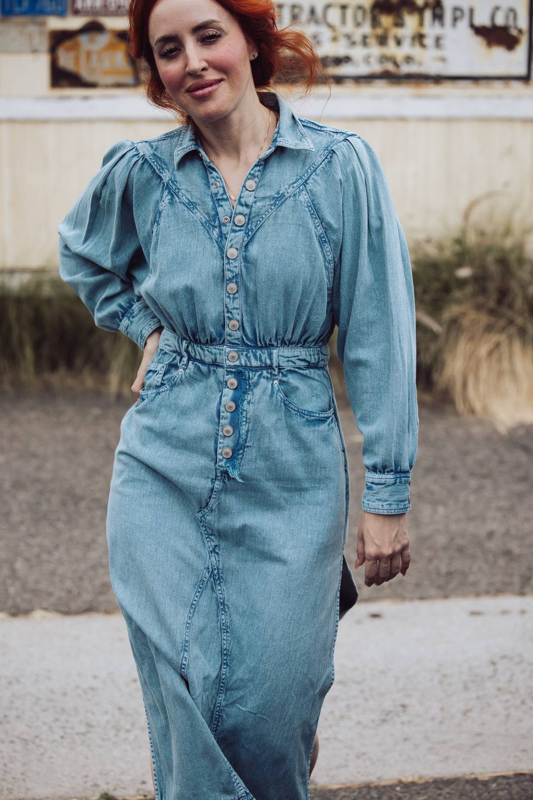 Free People Mad Love Denim Midi Dress