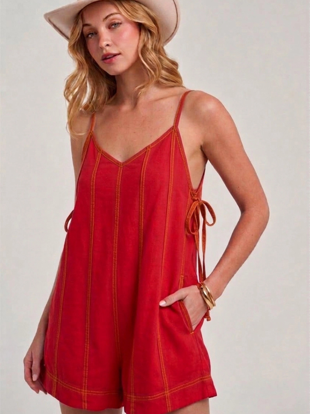 The Cheyenne Contrast Stitch Cotton Romper