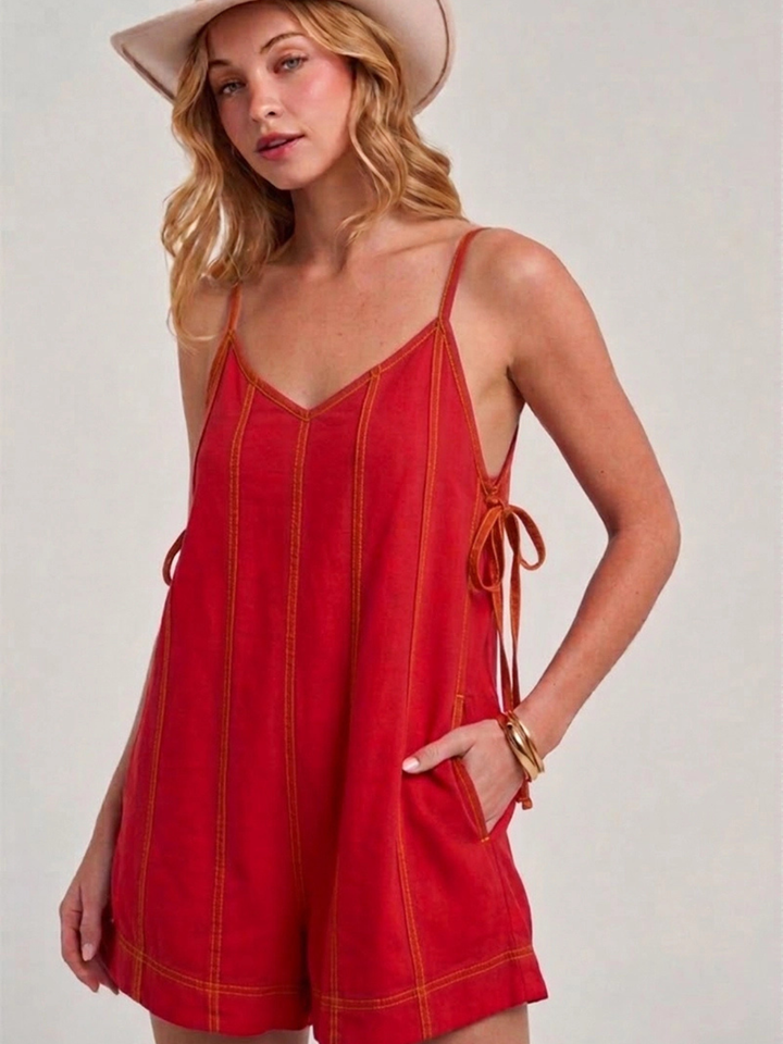 The Cheyenne Contrast Stitch Cotton Romper